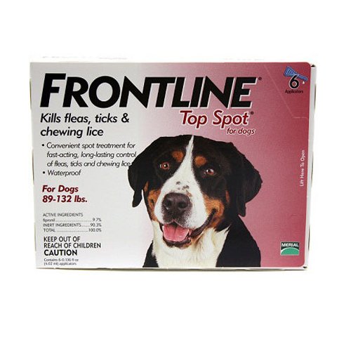 Frontline Top Spot Flea and Tick Dog Treatment Tube, 6-Month, 89 to 132-Pound, Red Frontline Top Spot Flea and Tick Dog Treatment Tube, 6-Month, 89 to 132-Pound, Red