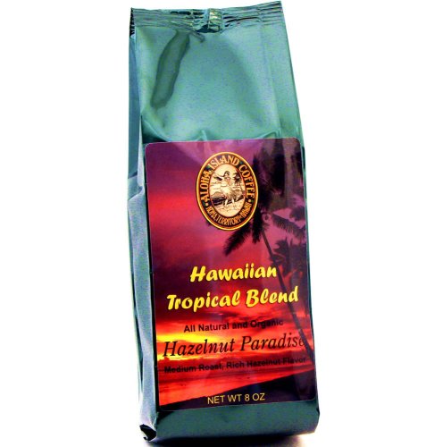Aloha Island Coffee Company Hawaiian Tropical Blend, Hazelnut Paradise Medium Roast, Whole Bean Coffee, 8-Ounce Bags (Pack of 2)