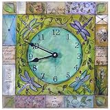 Wooden Wall Clock - Frolic in the Garden / Dragonfly Motif, 11-inch x 11-inch