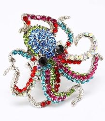 Sea Creature Octopus Raibow Crystals Cocktail Ring