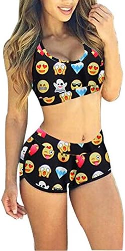 Women High Waist Bikini Set Swimsuit (S (US 2), emoji)