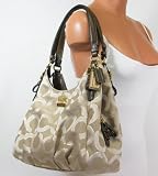 Coach Madison Op Art Lurex Maggie Hobo Handbag 18765 Lt Khaki Beige/Brown