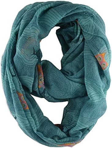 DONGYA Women's Trendy Lightweight Animal Print Artsy Infinity Loop Scarf (Owl-Blue(C))