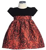 New Two Tone Velvet Flocked Christmas Holiday Dress (Burnt Orange/Black or Burgundy/Olive Green) 6M to 24M