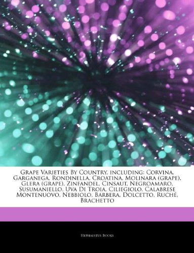 Grape Varieties By Country, including: Corvina, Garganega, Rondinella, Croatina, Molinara (grape), Glera (grape), Zinfandel, Cinsaut, Negroamaro, . Nebbiolo, Barbera, Dolcetto, Ruch, Brachetto