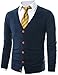 Ohoo Mens Slim Fit Ribbed V-Neck Button Down Knit Cardigan