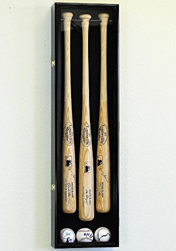 3 Baseball Bat Display Case Cabinet Holder Wall Rack w/ UV Protection - Lockable