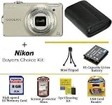 Nikon Coolpix S6000 14.2MP Digital Camera (Silver) With Buyers Choice Coolpix Accessory Kit Kit Includes 8GB Memory Card + Card Reader + Hard Leather Carrying Case + Spare EN-EL10 Battery + Mini Tripod + More