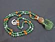Symbol of Calm and Serenity - Green Jade Rudraksha Combination Medition Mala 108 Prayer Beads on String with Om Pendant + Guru Bead