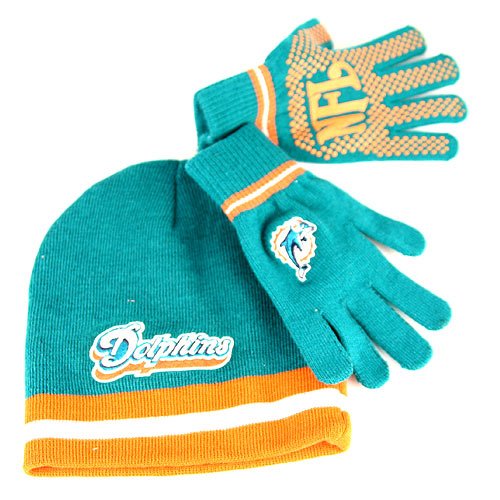 Miami Dolphins Youth Knit Hat & Beanie Set (Ages 5 - 10)