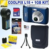 Nikon Coolpix L18 8MP Digital Camera (Navy) + 1GB Accessory Kit