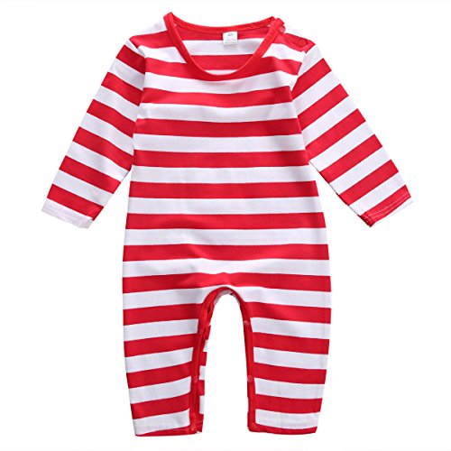 Baby Boys Girls Christmas Long Sleeve Red White Striped Snowman Romper