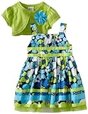 Youngland Baby-girls Infant Floral Dress with Cardigan, Green/Blue, 12 Months