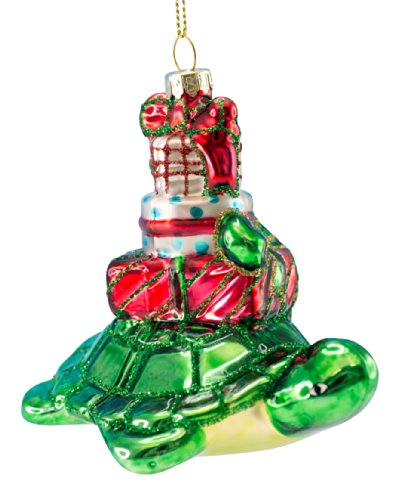 Christmas Ornament – Blown Glass Sea Turtle with Presents on His Back – 3.5″ X 2.75″
