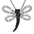 14k White Gold Black and White Diamond Dragonfly Pendant (1/4 cttw), 18"