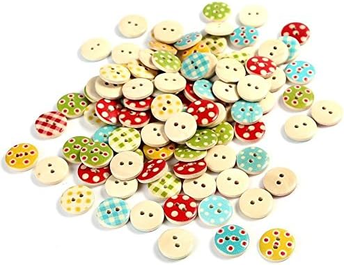 Deslong® 100PCS Wood Sewing Button Scrapbooking Round DIY Grid Dot Pattern Jewelry Making