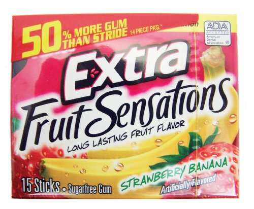 Wrigleys Extra Strawberry Banana Sugarfree Gum, Fruit Sensation - 15 Stick/Pack, 10 ea