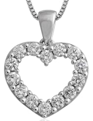 10k White Gold Heart Diamond Pendant Necklace (GH, I1-I2, 0.50 carat)