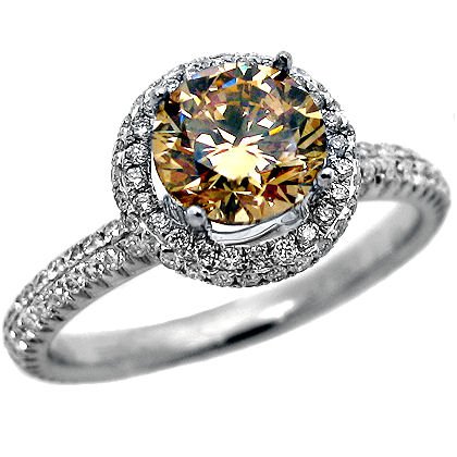 1.85ct Chocolate Round Diamond Engagement Ring Vintage Style 18k White Gold