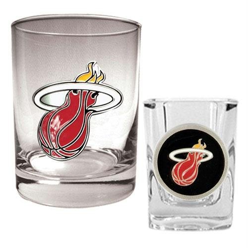NBA Miami Heat Rocks Glass & Square Shot Glass Set - Primary Logo