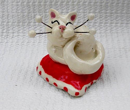 " Micro-mini 'Eclair' on Heart":whimsiclay Hand Made Original White Valentine Cat
