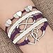 Hithop Leather Wrap Bracelets Women Double Hearts Infinity Rope Wristband Bracelets Gifts (Purple)