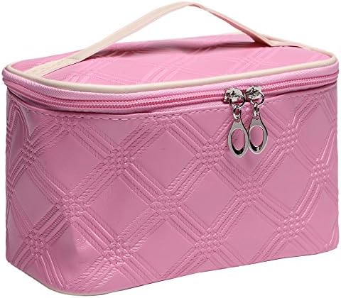 Cosmetic Bag Makeup Train Case Travel Makeup Organizer Case Small Makeup Bag With Mirror Pink