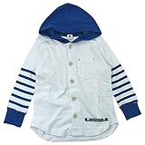 【H28年春物】製品洗い加工済み JEANS-b(ジーンズベー) スラブ天竺袖border切替長袖パーカーTシャツ 100cm/OB NO.B-360501