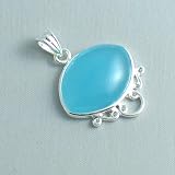 Silver Plated Aquamarine Eye Pendant - Ladies Necklace Charm with March Birthstone (1 inch)