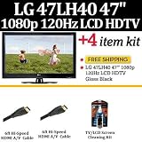 Brand New LG 47LH40 47 1080p LCD HDTV   Gloss Black With Essential LG Kit Includes 2 Pack Of HDMI Cables + LCD Screen Cleaner + Free Ship