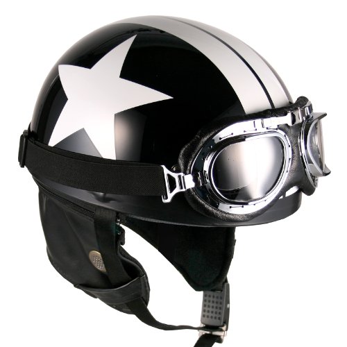 Goggles vintage german style half helmet (black white-s…