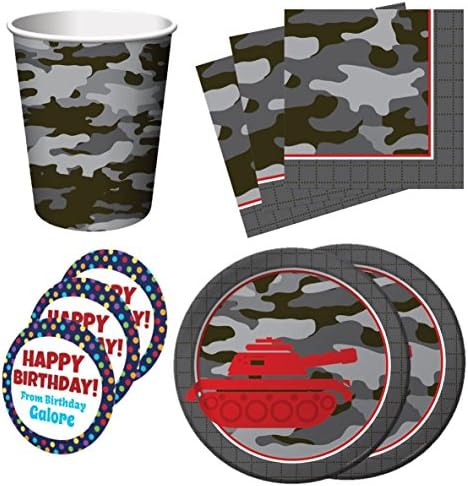 Operation Camo Gray Camo Birthday Party Supplies Set Plates Napkins Cups Kit for 16 Plus Stickers