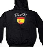 Spain Shield International Soccer Sweatshirt, Espana Soccer Mens Hoodie, Large, Black