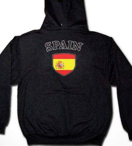 Spain Shield International Soccer Sweatshirt, Espana Soccer Mens Hoodie, Large, Black