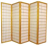 Good Short Size Room Divider - 5ft. Window Pane Japanese Folding Privacy Screen - 5 Panel Honey