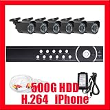 Complete 8 Channel (500GB HDD) DVR with (6) x 520TVL 1/3" Sharp CCD Outdoor Security Camera Surveillance Video System Package - iPhone and VGA support, Real Time Video/Audio Recording, Playback and Network capability, PTZ Control