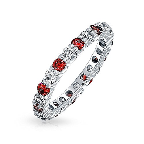 Bling Jewelry Sterling Silver Simulated Ruby CZ Eternity Band Wedding Ring
