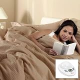 Sunbeam King Box Pattern Mushroom Beige Electric Heated Warming Blanket