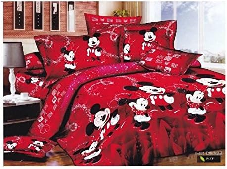 Minnie and Mickey Mouse - Red White Black - 4 Piece Queen Duvet Set - Cotton - 600 Thread Count