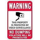 SmartSign 3M Engineer Grade Reflective Sign, Legend "Warning: Video Surveillance No Dumping" with Graphic, 18" high x 12" wide, Black/Red on White