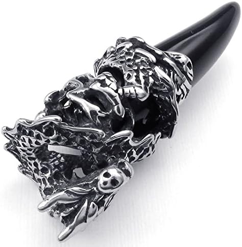 Mygoodie Jewelry Mens Gothic Dragon Tooth Rhinestone Stainless Steel Pendant Necklace, Black, 18-26 inch Chain