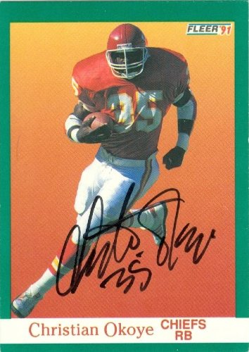 Christian Okoye Autographed/Hand Signed Football Card (Kansas City Chiefs) 1991 Fleer #96