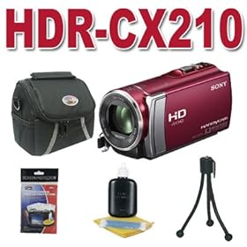 Sony HDR-CX210 High Definition Handycam 5.3 MP Camcorder with 25x Optical Zoom (Red) (New Model) Starter Kit