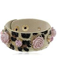 Betsey Johnson "Fabulous Flowers" Flower Leopard Band Snap Bracelet, 7.5"