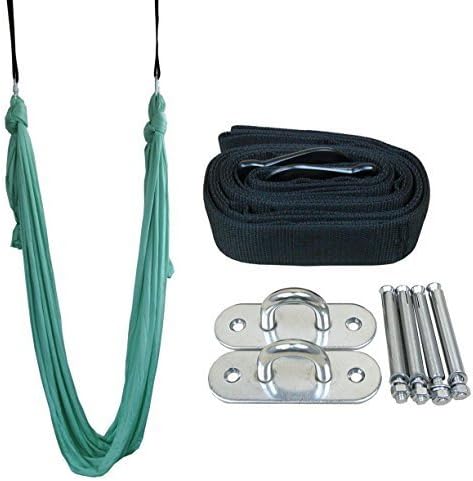 Omitree Deluxe 5.5 Yards Elastic Decompression Inversion Therapy Yoga Swing Aerial Yoga Hammock Flying Yoga Strap Complete set with Extension Belts &amp; Anchors - Mint Green/Turquoise by Omitree