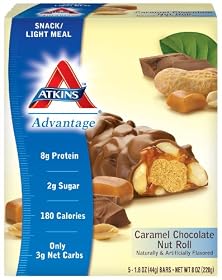 Atkins Advantage Caramel Chocolate Nut Roll, 1.6 oz. bars, 5-Count Box (Pack of 2)