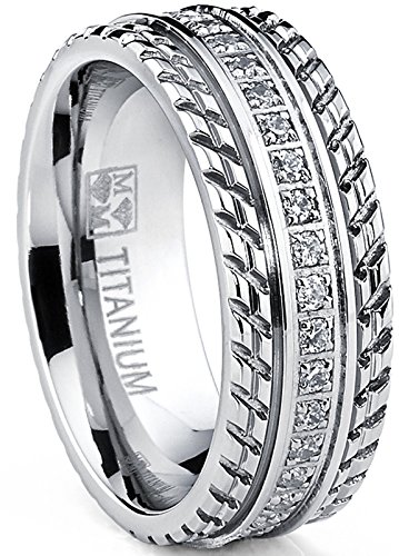 Men's Titanium Wedding Band, Engagement Eternity ring, Chevron design, Cubic Zirconia CZ Ring