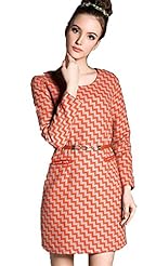 Spring Fall Winter Long Sleeves Polyester/Wool General Print Belted  Dress
