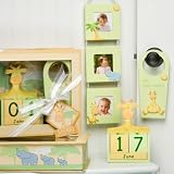 Baby on Safari ? Handpainted Wood Gift Set in Keepsake Shadow Box New Baby Gift