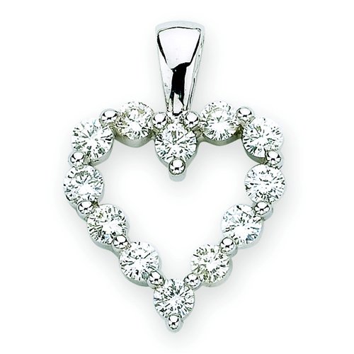 10K White Gold 1 ct. Diamond Heart Pendant with Chain